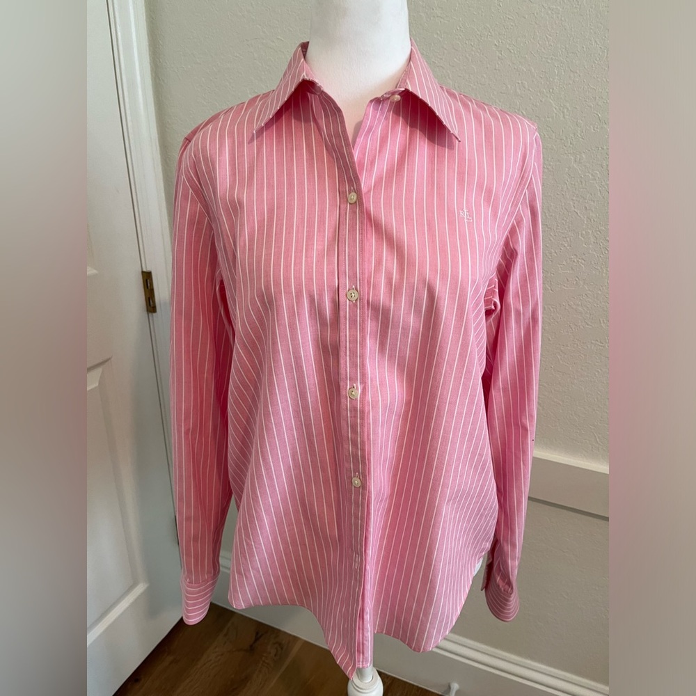 Ralph Lauren no iron pink striped Oxford shirt M